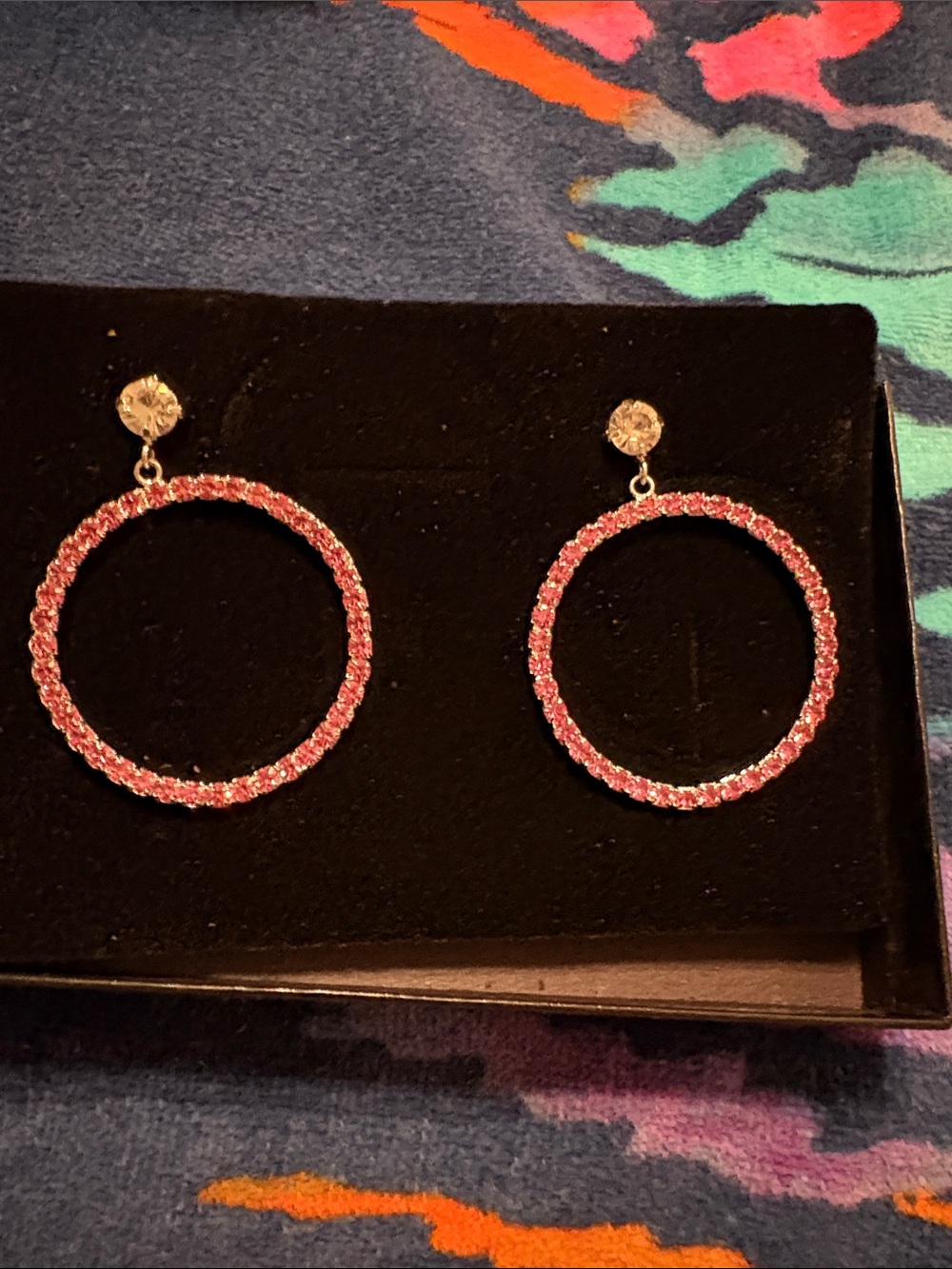 Pink Crystal Hoop Drop Earrings - Women's Jewelry
